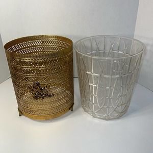 Vintage Hollywood Regency Gold Ormolu Fancy Footed Rose Wastebasket Cover &Liner